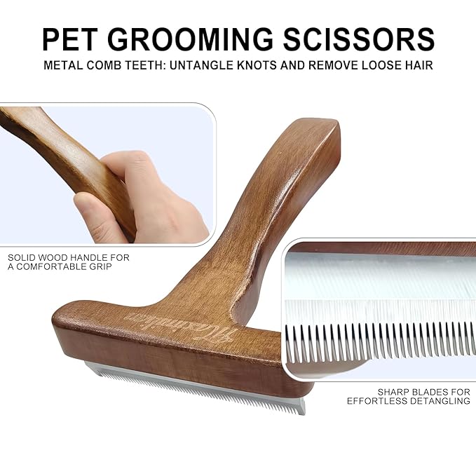 MaximiLian Medium Pet Deshedding Brush with Solid Wood Handle Deshedding Dog Brush for Shedding Pet Grooming Tool for Long&Short Haired Dogs and Cats Remove Loose Hair Mats Knots Tangles