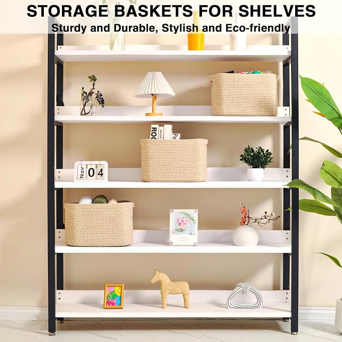 Storage Baskets for Organizing Shelves 14.8×11×9.5 Mixed Brown | Woven Cotton Rope Bins for Storage, Dog Toys, Cute Shelf Basket for Living Room Bedroom Bathroom Nursery, 3 Packs