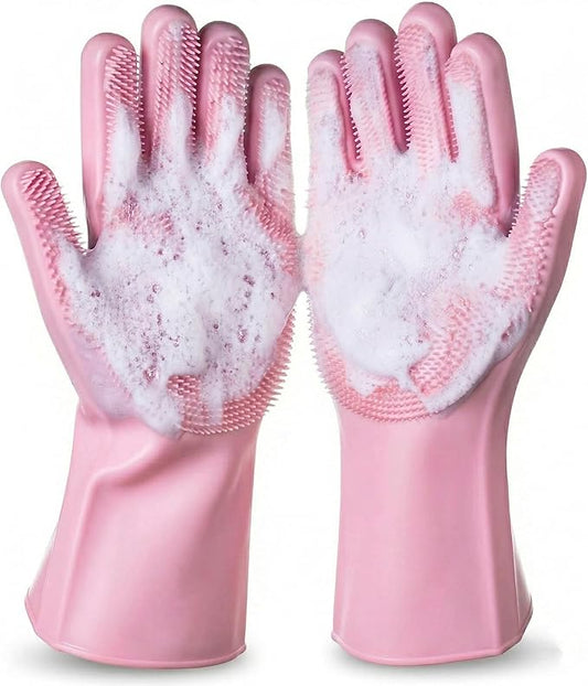 NVNAN Dog Bath Gloves for Washing, Pet Grooming Gloves with Shampoo Brush, Dog Bath Brush for Dogs and Cats, Essential Dog Bath Supplies (1 Pair, Pink)