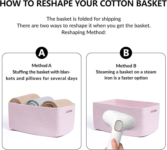 MiniArk Large Storage Baskets for Shelves, 17 x 13 x 7.5” Closet Organizers Bins for Clothes Blanket Towels, Baby Nursery, Toy Baskets Box, Woven Rope Baskets, 3 Packs Light Pink
