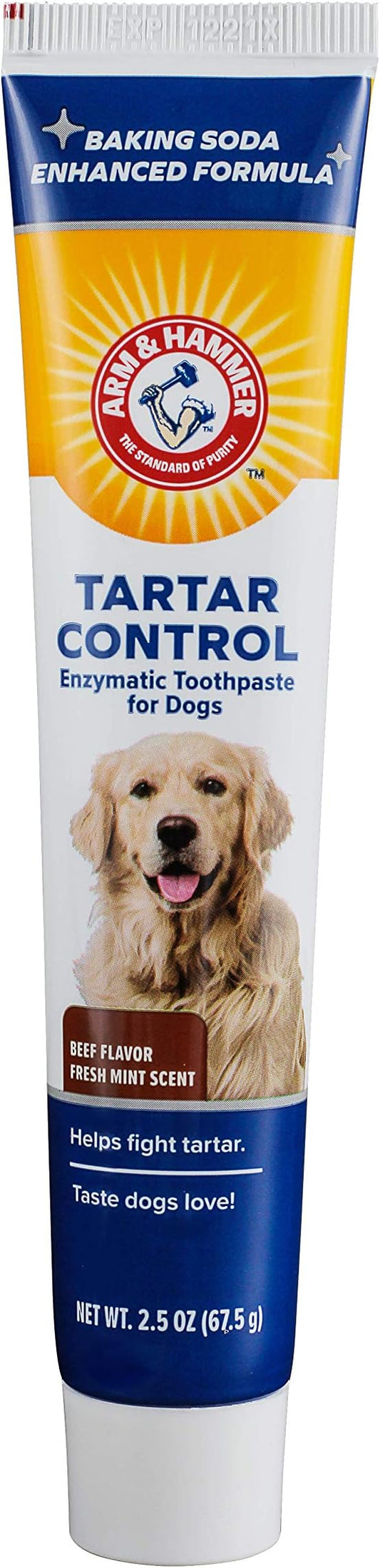 Arm & Hammer for Pets Tartar Control Enzymatic Toothpaste for Dogs Reduces Plaque & Tartar Buildup Safe for Puppies Beef Flavor, 2.5 Ounces Dog Toothpaste (Pack of 1)