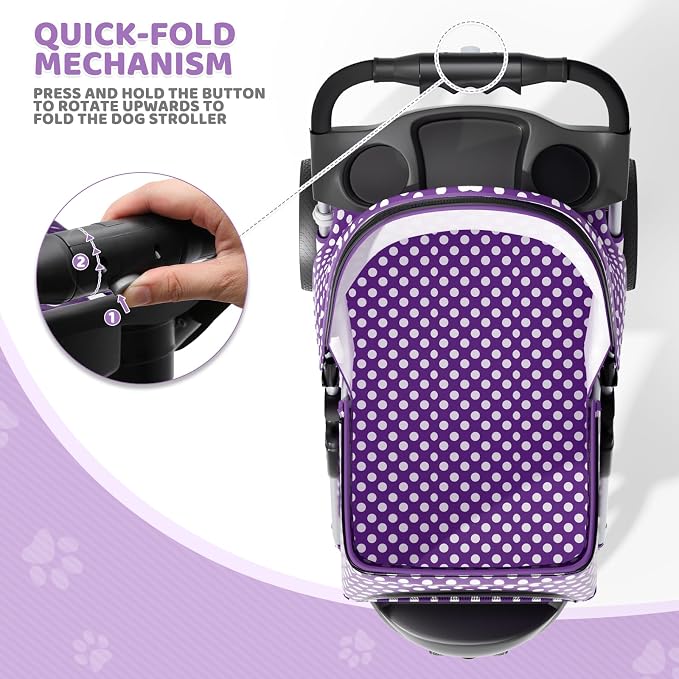 Magshion 3-Wheel Pet Stroller for Small/Medium Dogs & Cats, Up to 33lbs | Foldable Travel Jogger w/ Breathable Mesh Cover, Lightweight Design, Safety Tethers, Cup Holder & Storage Basket