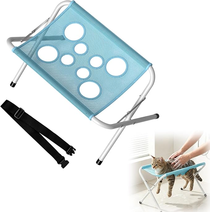 Pet Grooming Hammock with Stand, Dog Bathing Station, Cat-Hammock | Foldable Steel Frame Pet Bath Rack With Breathable Polyester Net, 8 Fixed Holes, 10KG Load