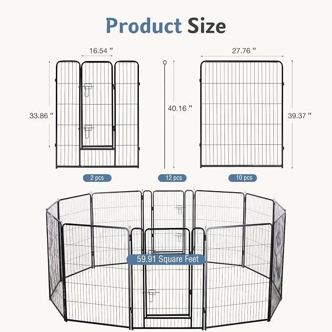DUMOS Dog Playpen 40 Inch 12 Panels Indoor Outdoor Metal Pet Fence | Foldable Dog Play Pen with Door, Portable Exercise, RV Camping, Puppy Small Medium Large Dogs