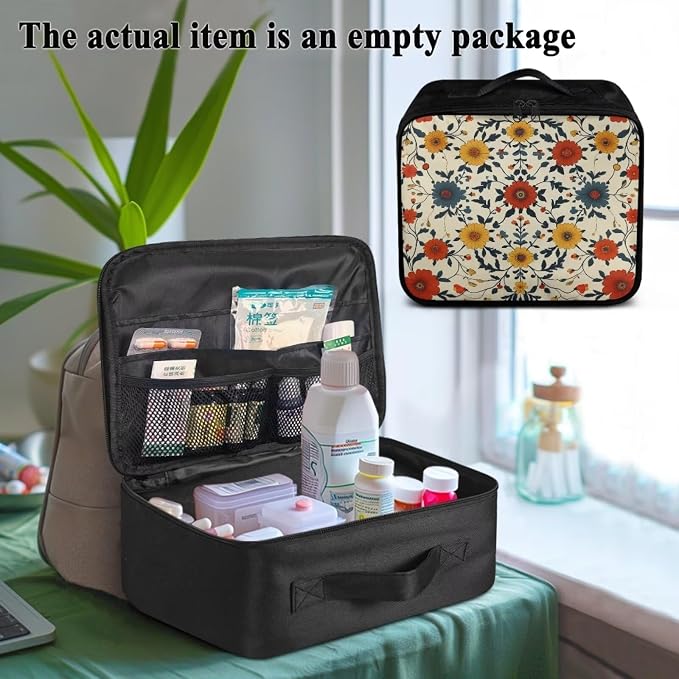 Empty First Aid Bag Flower Design Medical Bag Empty Large Capacity for Home Office and Travel Use Lightweight Washable Soft Fabric Organizational Pouch for Emergencies