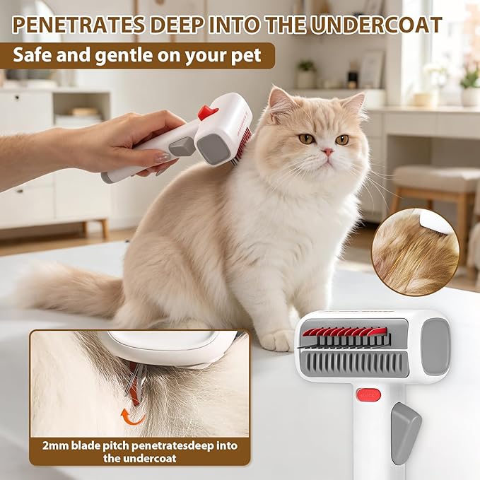 2-in-1 Pet Self-Detangling Grooming Comb - Professional Deshedding Tool for Dogs & Cats - Gentle Undercoat Rake & Brush for All Fur Types - Effectively Removes Mats, Tangles & Loose Fur (1 Pack)