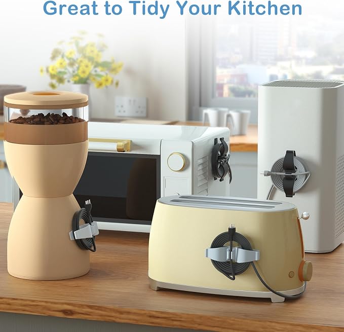 Lancord Cord Organizer for Appliance, 8 Pack Appliance Cord Organizer White | Upgraded Kitchen Appliance Cord Organizer Stick On Cord Wrap Cord Holder for Appliances Mixer, Coffee Maker, Pressure Cooker