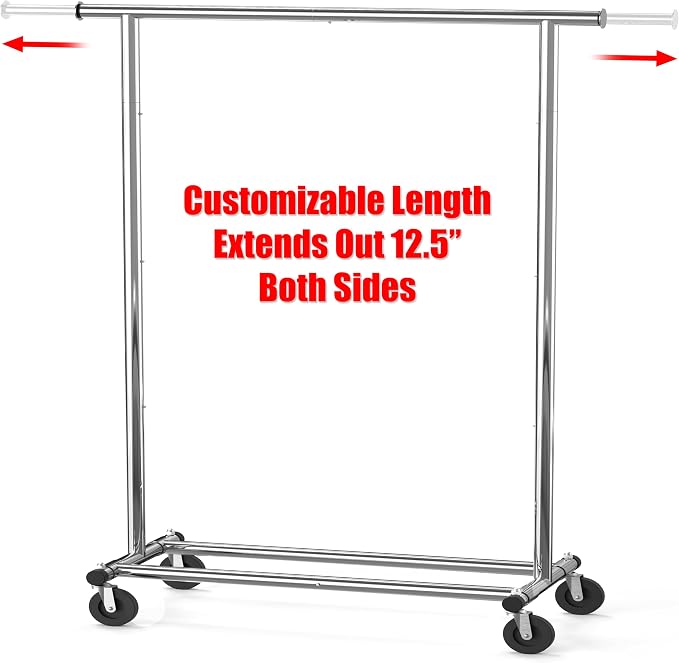 Simple Houseware Heavy Duty Clothing Garment Rack, Chrome | Holds Up to 150 lbs, Extendable Width from 42 to 67 Inches