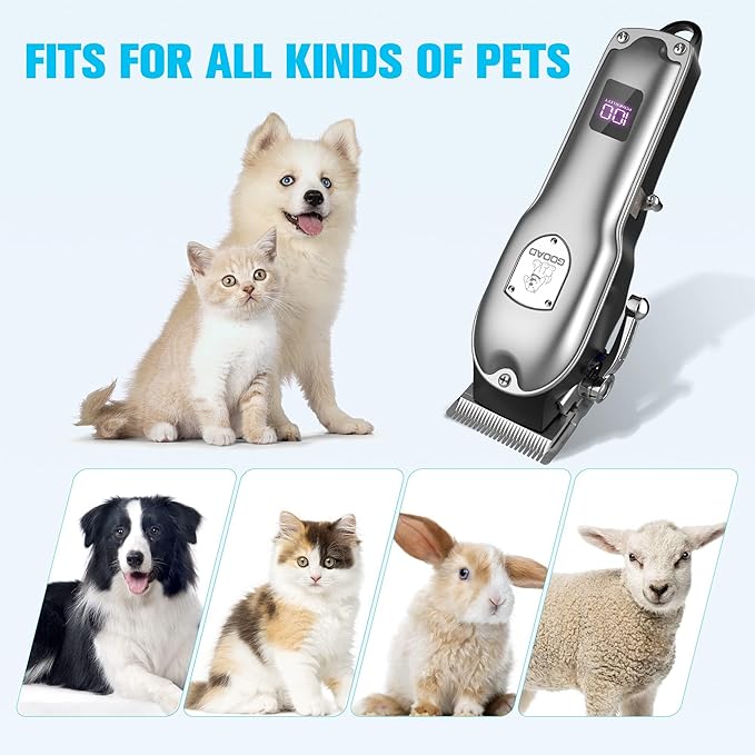 Dog Clippers for Grooming for Heavy Thick Hair&Coats,Low Noise Dog Hair Trimmer,Rechargeable Cordless Pet Shaver with Stainless Steel Blade, Dog Grooming Kit for Small Large Dogs Pets (Sliver)