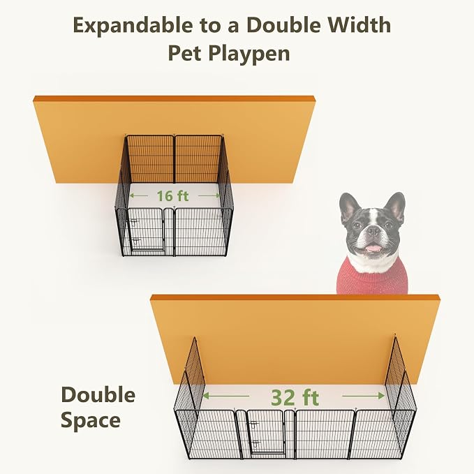 Metal Dog Playpen - 40" Height 8 Panels Foldable Exercise Pen for Dogs Indoor/Outdoor Pen with Door for Pet Animals Portable Pet Playpen Polygon Dog Enclosure (Black)
