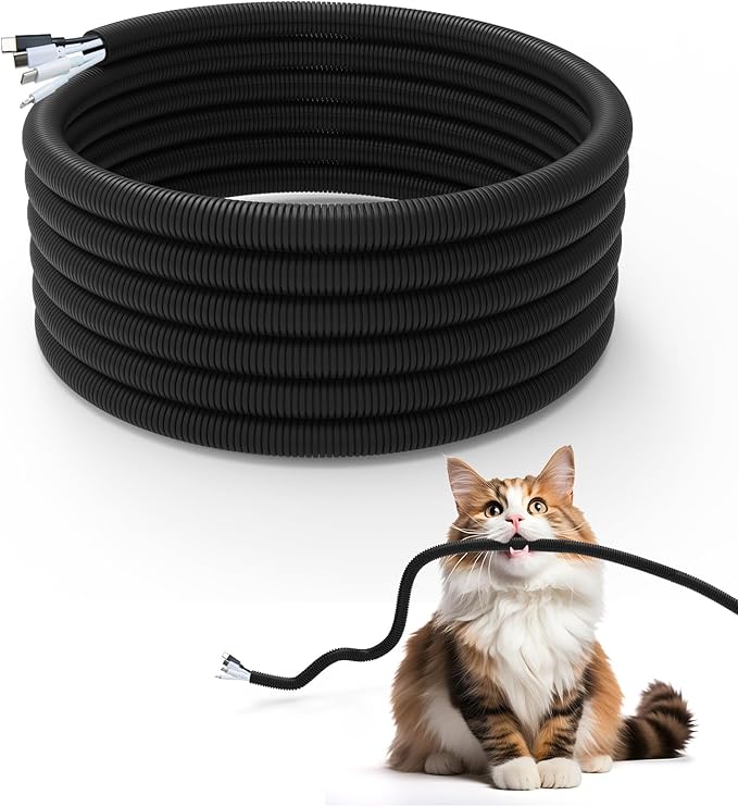 Cord Protector for Pets,Cord Cover and Cable Protector Stops Chewing-20FT | Chew-Resistant Wire Cover for Dogs ,Rabbits, Cats and Other Pets -Black
