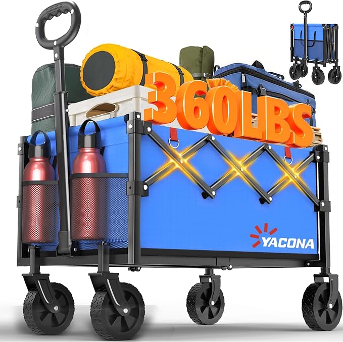 Yozoia Wagons Carts Foldable,Utility Beach Grocery Wagon with Wheels,Blue | Foldable, Lightweight, Portable, Simple Installation, for Camping Shopping Beach Garden Sports