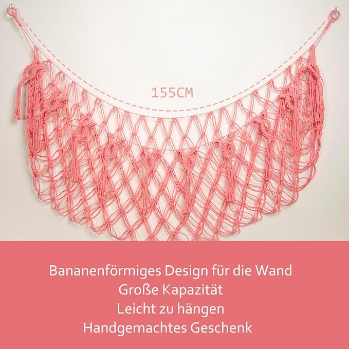 Large Stuffed Animal Storage Net or Hammock Wall Mounted Macrame Stuffed Animal Display For Nursery Hanging Organizers Pink