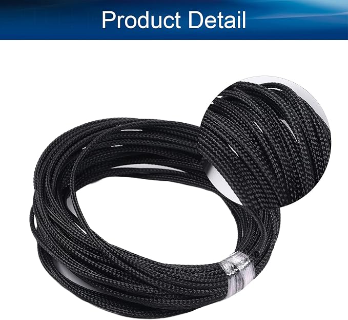 Heyiarbeit 10m/32.8ft PET Expandable Braided Sleeving 0.08-inch Width Flexible Wire Mesh Sleeve for USB Cable Power Cord Audio Video Cable - Protect Cat from Chewing Cords - Black