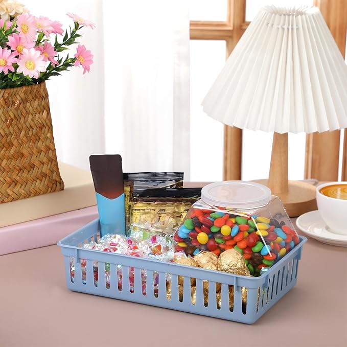Boao 48 Pieces Plastic Baskets for Organizing 10.24 x 6.5 x 2.36 Inch Rectangular Storage Trays Plastic Organizer Bins Rectangle for Classroom Organization(Mixed Colors)