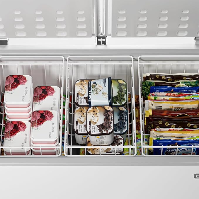 17.5 Inch Chest Freezer Organizer Storage Baskets Bins Metal Wire, Settle freezer chaos and reduce food waste effectively, Durable, Fully Use Space, Improve Air Circulate, 2 Pack