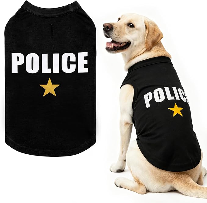 BINGPET Police Dog Shirts,Soft Cotton Puppy Tshirt,Breathable Lightweight Dog Costumes Tank Top Vest,Machine Washable Stretchy Clothes for Small Medium Large Dogs Boy Girl
