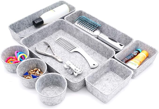 Welaxy 8-piece desk drawer organizer trays felt shallow bin Gray Minimalist