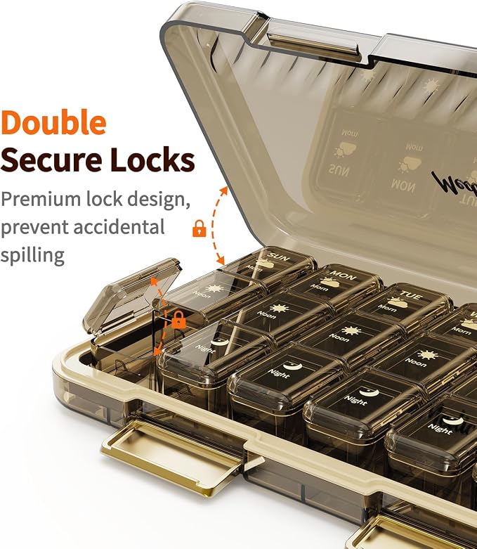 Pill Organizer 3X a Day, Large 7 Day 3 Times a Day Weekly Pill Box with 7 Detachable Pill Containers, Portable Daily Travel Medicine Pill Case Medicine Organizer for Fish Oil Supplement【Upgraded】