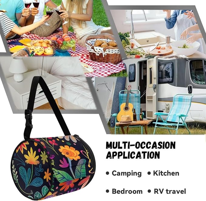 Tropical Flower Hanging Paper Towel Roll Holder with Adjustable Strap Water Resistant Toilet Tissue Roll Dispenser Handy Toilet Paper Cover Storage Holder