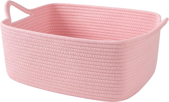 OIAHOMY 19L Woven Basket, Gift Basket Empty with Gift Bags and Ribbons, Rope Baskets for Baby Showers, Storage Baskets with Handles for Nursery, Pet Toy Organizer - Pink