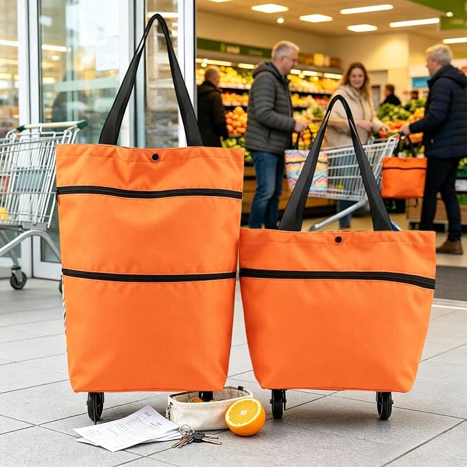 2-in-1 Folding Shopping Cart with Wheels Heavy Duty Hand Truck | Grocery Bag with Wheels for Market Travel Apartment Commuting Cabinet Picnic Camping Car Truck Laundry Pet Storage