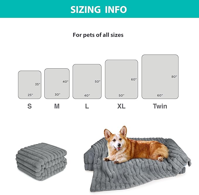 Waterproof Pet Blanket for Large Dogs & Cats - Reversible Calming Plush, Washable Furniture Cover for Couch, Bed, Car Seat, Blocks Leaks, Stains & Pet Fur (Grey, 50"x60")