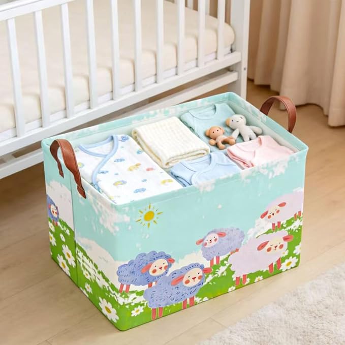 NTAOHAMPER Rectangular Storage Basket Empty,Storage Bin with Handles,Room Decor,Gift Basket,Book Box(Cute Sheep)