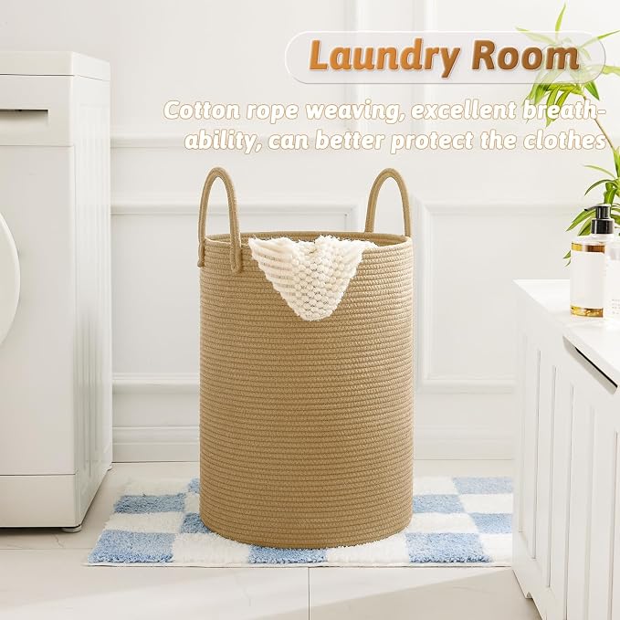 Artfeel Laundry Basket,Woven Cotton Rope Laundry Hamper,80L for Decorative Storage of Dirty Clothes,Toys and Blankets in Bathroom,Baby Room and Living Room