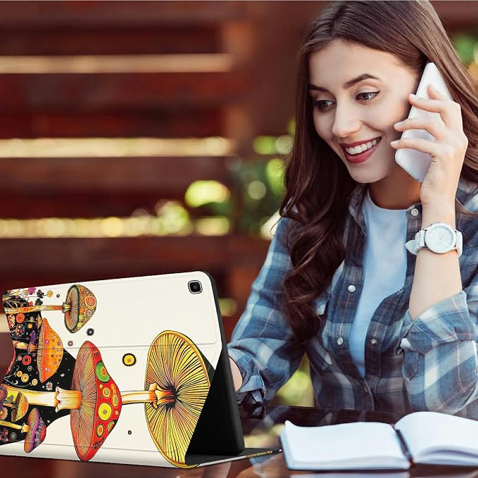 for Samsung Galaxy Tab A 8.0" 2019 SM-T290/T295 Case | Slim Leather Smart Cover with Multi-Angle Anti-Slip Stand [Auto Wake/Sleep] Shell for Women Men, Mushroom Painting