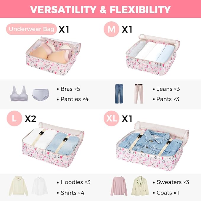 BAGAIL 8 Set Packing Cubes Luggage Packing Organizers for Travel Accessories-Pink Flamingo