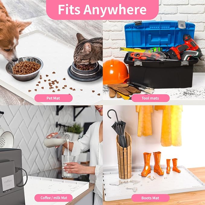 Sdpeia Under Sink Mat 22"×14" Waterproof Silicone Cabinet Liner & Sink Protector for Kitchen & Bathroom, Multi-Purpose Organizers Tray for Pets, Laundry, Cat Litter Mat, White