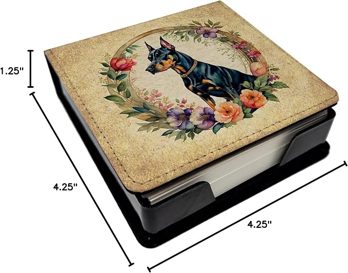 Caroline's Treasures Doberman Pinscher and Flowers PU Leather Note Paper Holder with Artist-Designed Cover, Desk Accessory, Office Gift