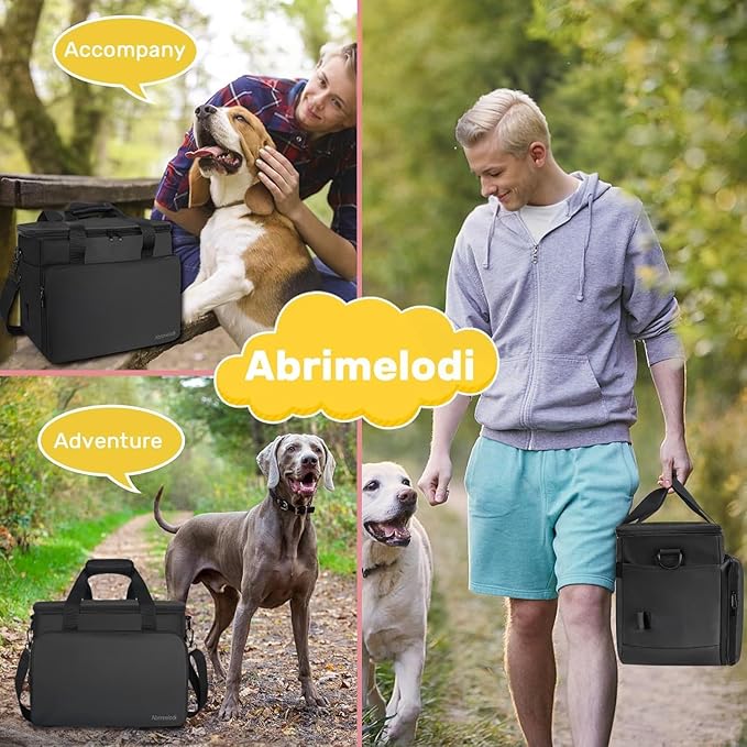 6 Set Dog Travel Bag, Large Pet Travel Kit for Supplies, Black | Includes 2 Food Containers, 1 Pet Organizer for Dogs, 2 Collapsible Bowls, 1 Treat Pouch, Dog Weekend Overnight Bag Luggage