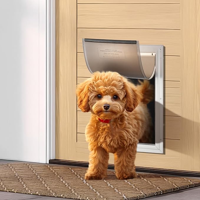 VEVOR Pet Door for Interior and Exterior Doors, Aluminum Frame, Metal Closing Panel and Lock, Strong and Durable Dog Door, Pet Door Suitable for Small Dogs (White-Small)