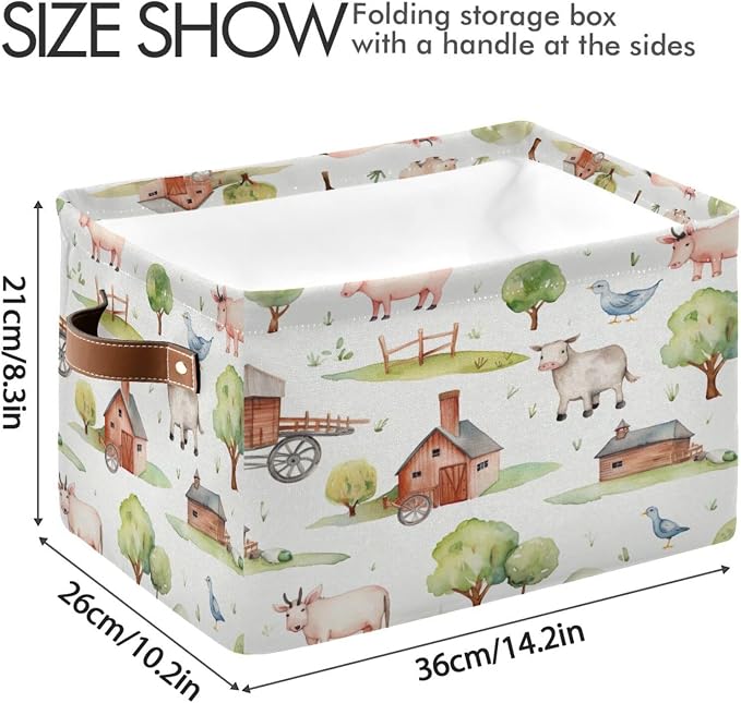 Kigai Farm Animals Storage Basket Waterproof Collapsible Fabric Laundry Basket with Handles Gift Bin Closet Organizer Bin for Bedroom Nursery Office 1 PACK