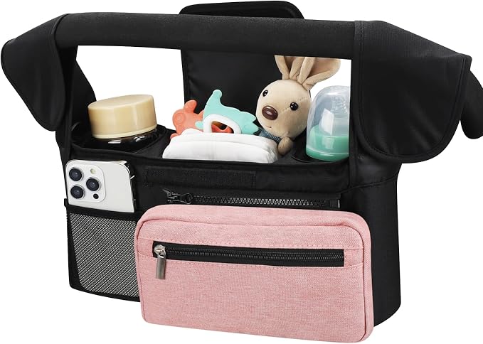 Accmor Universal Stroller Organizer with Insulated Cup Holder Detachable Phone Bag and Shoulder Strap,Stroller Bag Caddy Organizer for Uppababy, Baby Jogger, Britax Strollers
