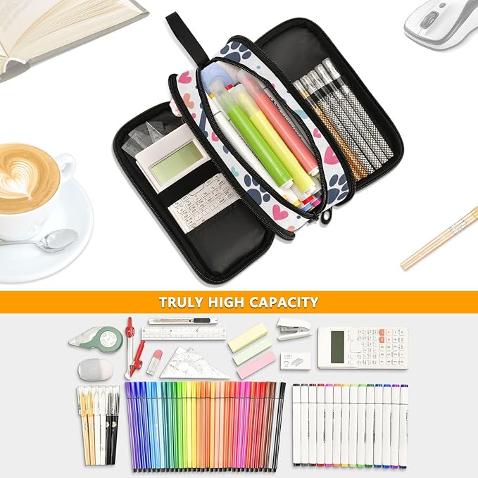 Pet Paw Bone Pencil Case Large Capacity Pen Bag School Office Stationery Organizer Zipper Pencil Pouch for Teen Girls Boys Adult