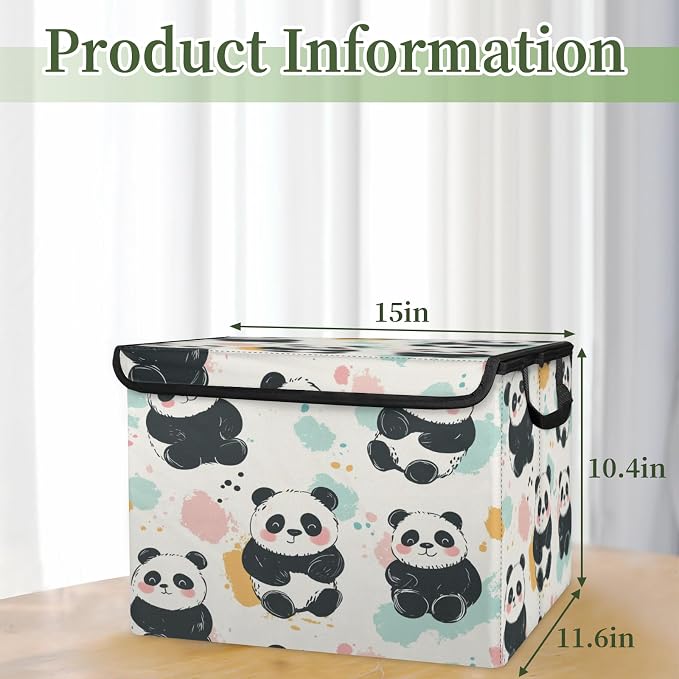 Panda Storage Bins with Lids, Cute Animal Foldable Storage Boxes with Carrying Handle Organizer Containers Baskets Cube for Home Bedroom Closet