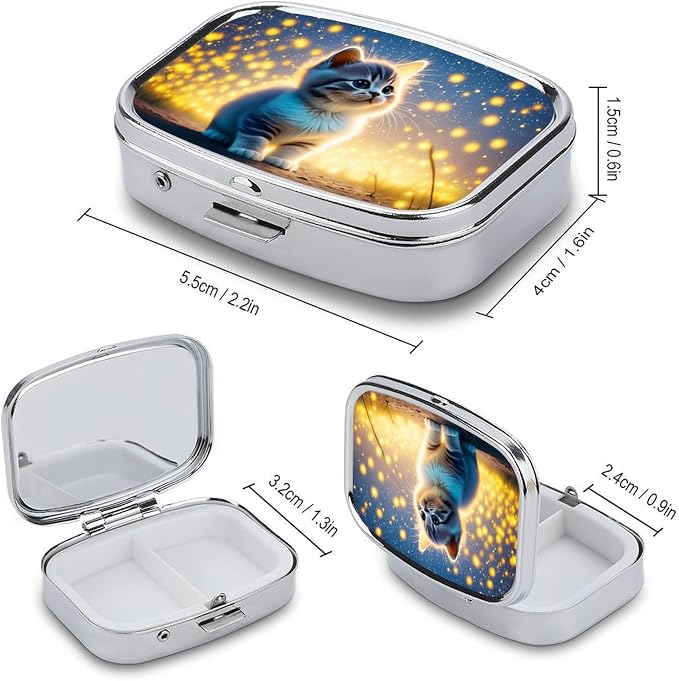 Cute Pet Scene Durable Metal Pill Case for Daily Use, 2 Slot Medicine Box Organizer,Leak Proof Travel Pill Container for Vitamins, Compact Pocket Medicine Holder for Seniors,Holiday Gift