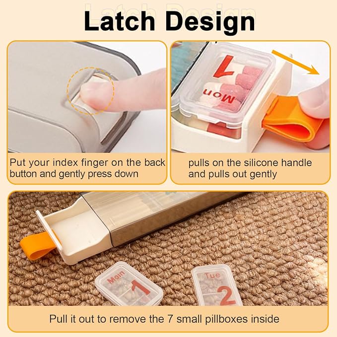 Pill Organizer Large, Weekly 7-Day Tablet Case Vitamin Dispenser | Travel Medicine Pill Box Holder Reminder Container for Medication, Tablets, Supplements, Fish Oil, Capsules (Cream White)