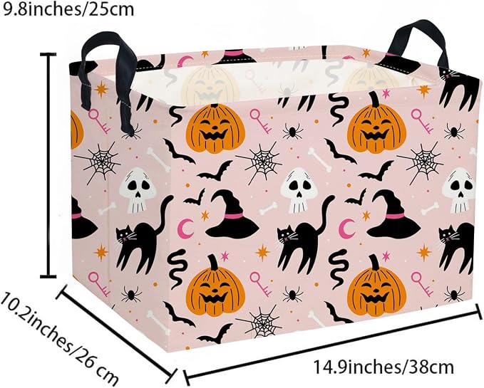 Rectangle Halloween Baskets Ghost Basket Cute Storage Bin Fish Box for Room Decor Gift Basket(Cat Halloween)
