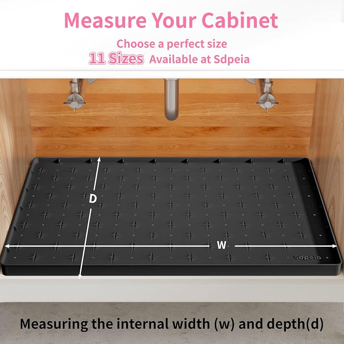 Sdpeia Under Sink Mat 22"×19" Waterproof Silicone Cabinet Liner & Sink Protector for Kitchen & Bathroom, Multi-Purpose Organizers Tray for Pets, Laundry, Cat Litter Mat, Black