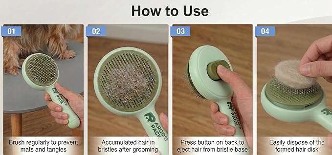 Argo's Pack - Pet Hair Remover Comb for Dogs & Cats, Effective Grooming Shedding Tool, Brush for Indoor Pets with Self-Cleaning Button, Safe Deshedding Tool for Short & Long Hair Pets (Green)