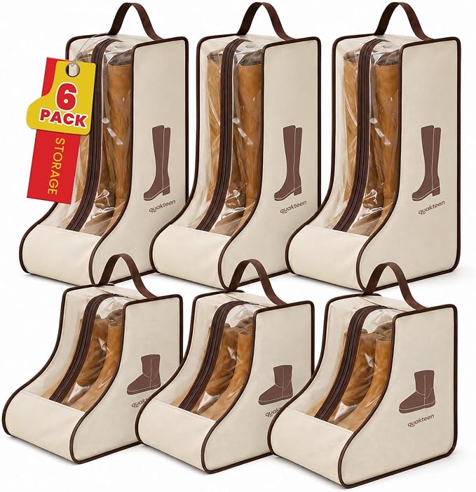 6Pack Beige Boot Storage Bag, Dustproof Boot Bags For Cowboy Boots, Boot Bags For Travel, Boots Protector Storage, Clear Boot Storage Bags for Under the Bed