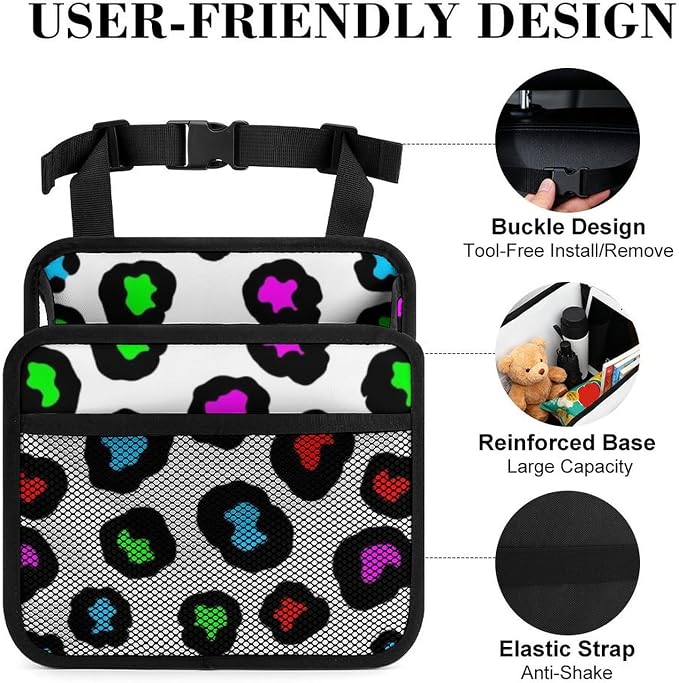 Car Backseat Organizer Hanging Seat Back Accessories with Pocket, Wild | Animal Colorful Cheetah Leopard, Auto Storage Organizer with Adjustable Buckle, Universal Fit Front Back Headrest