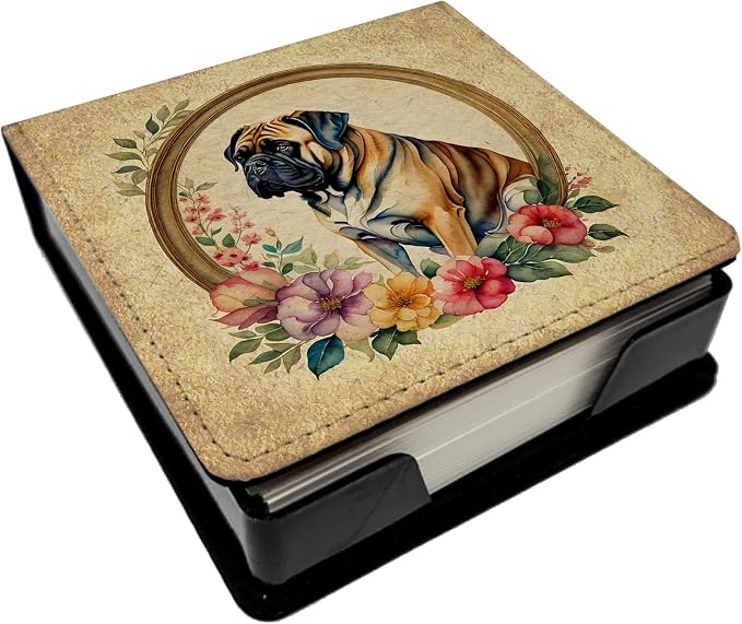 Caroline's Treasures Mastiff and Flowers PU Leather Note Paper Holder with Artist-Designed Cover, Desk Accessory, Office Gift