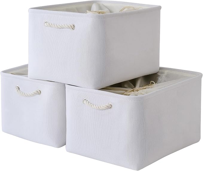Organization and Storage Basket for Shelves - Extra Jumbo 3 Pack 20.5x15.8x13.8 inch Cube Storage Bins for Toy Closet Box Home Organizer Gift (White)