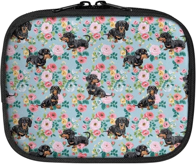 Dachshund and Flower Print Pet First Aid Kit for Dogs,Pet Emergency Kit for Dogs Travel Kit Bag Cute First Aid Pouch for Pets for Hiking