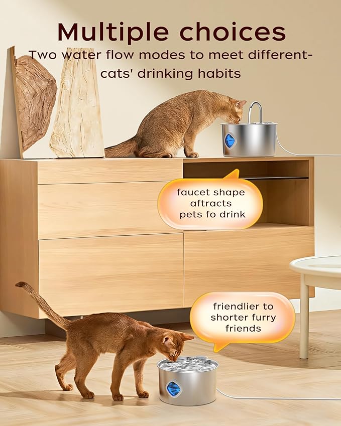 Cat Water Fountain Stainless Steel - 108oz/3.2L Pet Gift Dog Water Dispenser Automatic Silent Cats Dispenser for Drinking Indoor Metal Kitty Spout Fountains with 4 Filters + 4 sponges